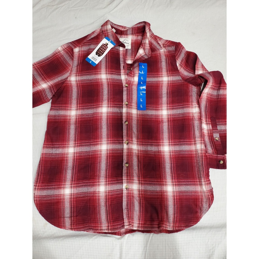 Jachs Girlfriend Womens Red Plaid Button Down Shirt Long Sleeve L NWT